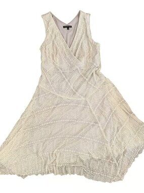 Women's Sleeveless Lace Dress, Size 14W, Ivory, V-Neck, Textured Wave Pattern